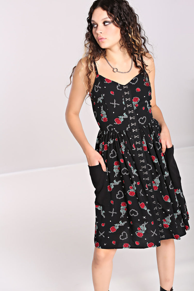 Hell Bunny Zoey Rose Black Knee Dress