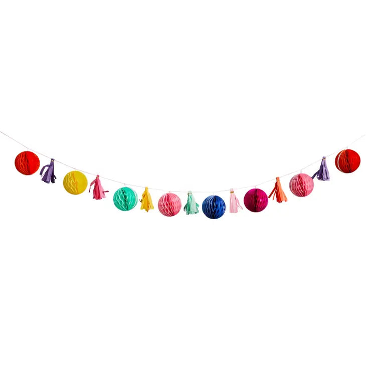 Rainbow Honeycomb & Tassel Garland 2m