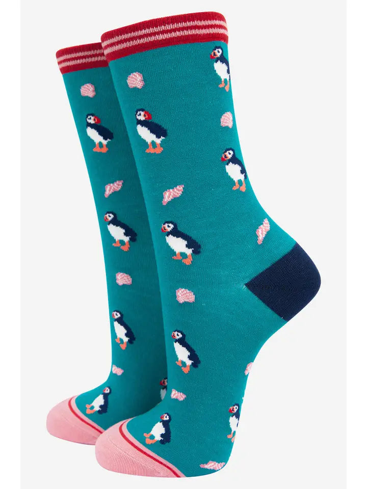 Puffin and Sea Shell Bamboo Socks | Sock Talk UK – Captain Jellyfish