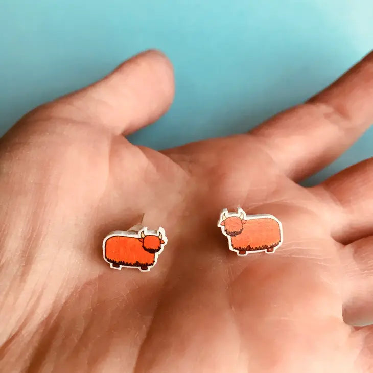 Little Highland Cow Stud Earrings by RatBeanKat.