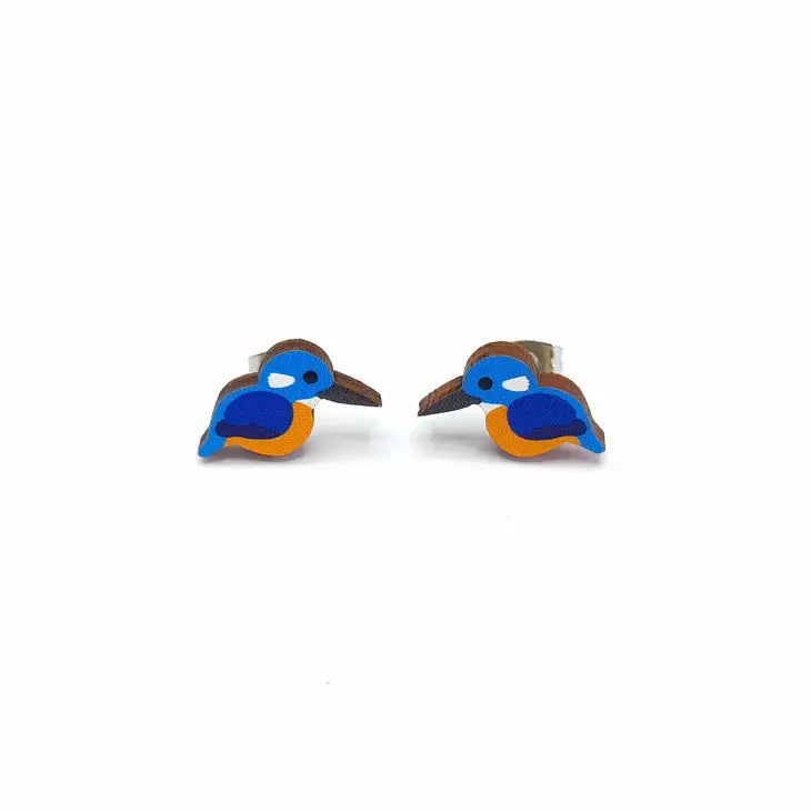 wooden kingfisher earrings studs